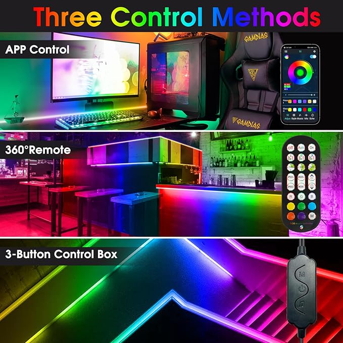HOUHUI LED Strip Lights with Smart IC, 32.8Ft RGB IC LED Lights for Bedroom, App Control Color Changing Strip Light with Remote Music Sync for Home Game Room Kitchen Party Bar Indoor Lighting Decor