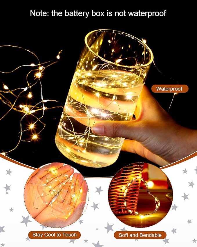 Riakrum 7ft 20 Fairy Lights Battery Operated [3 Styles], LED String Lights Bulk Waterproof String for Christmas Mason Jars Wedding Engagement Party Decorations Table Centerpiece(Warm,100 Pack)