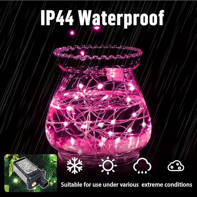 LAMPHOME Valentine's Day Pink Fairy Lights Plug in, 33Ft 100 LEDs Waterproof Twinkle Firefly Lights, Adaptor Included, Starry String Lights for Wedding Indoor Outdoor Christmas Patio Garden