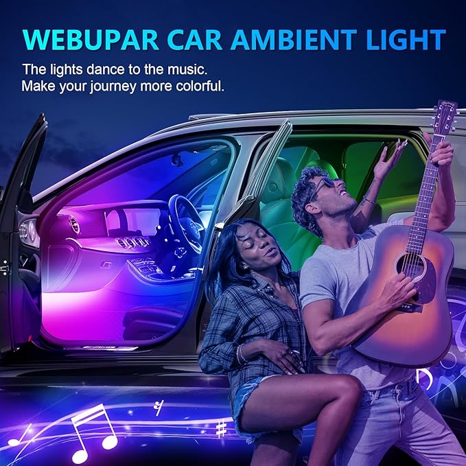 WEBUPAR Acrylic Interior Car Lights, Car Accessories 10 in 1 Car LED Strip Lights with APP Control, 175 inches 593 LEDs Fiber Optic Lights, RGB Neon Car Ambient Lighting Kits