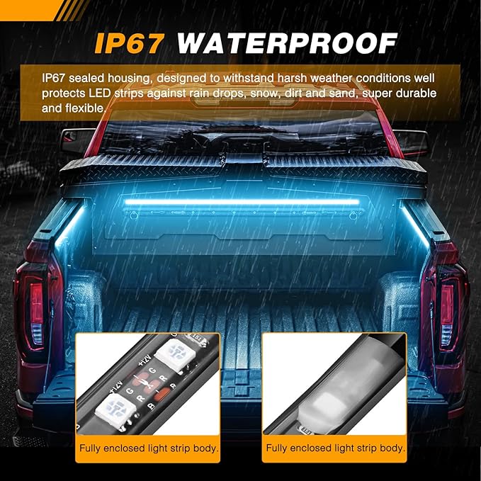 GOOACC RGB Truck Bed Light Strip 3PCS 60" 270 LEDs Neon Accent Lighting with RF Remote On/Off Switch Splitter Extension Cable for 12-Volt Car Cargo Pickup SUV RV Boat