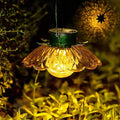 XUWEN Hanging Solar Lantern Outdoor - Yellow Solar Flower Lights with Crackle Globe Glass, Hanging Lanterns Decorative Outdoor for Walkway Pathway Patio Yard, Christmas Housewarming Gifts for Women.