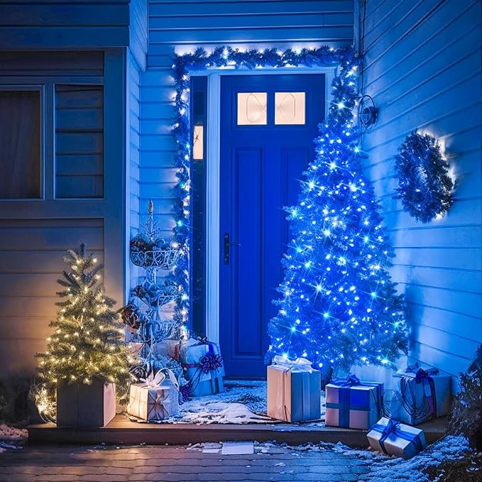 LAMPHOME 66FT 200 LED Blue Christmas Lights,16 Modes Connectable Fairy String Lights, Plug in Indoor Outdoor Blue Lights for Xmas Tree, Party, Garden, Hanukkah, Independence Day Patriotic Patio Decor