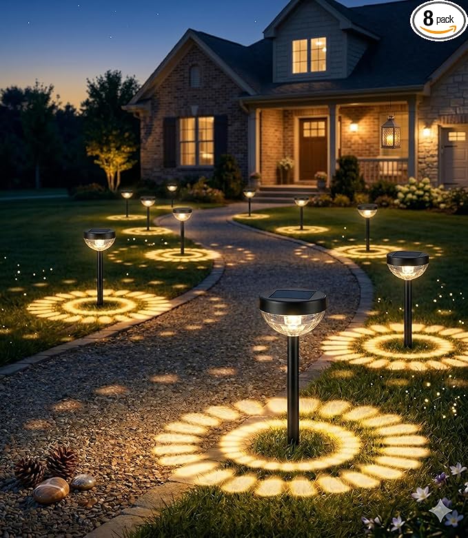 Ensenior Solar Pathway Lights Outdoor, 8-Pack Adjustable Height LED Lights Outdoor Waterproof IP65 for Garden Landscape, Auto On/Off Solar Powered Yard Lights for Walkway (Warm White)