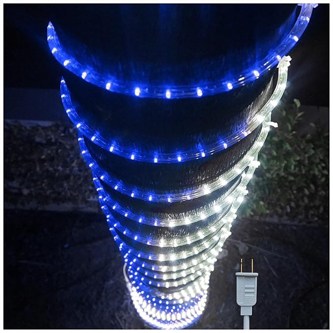Russell Decor 10FT Rope Lights Indoor Outdoor Lighting for Christmas Snow Theme Decoration for Party Trees Patio Deck Flexible String Lights (White Blue)