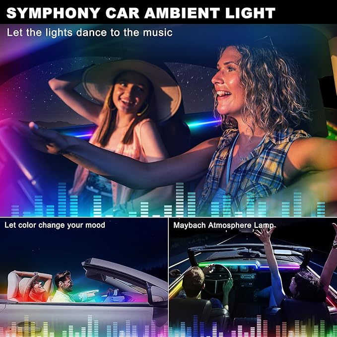 Dreamcolor Acrylic Interior Car LED Strip Light with Wireless APP, RGB 18 in 1 with 175 inches 612 LEDs Fiber Optic Strip Lights for Car, Dual Zone Music Sync Neon Car Ambient Lighting Kits