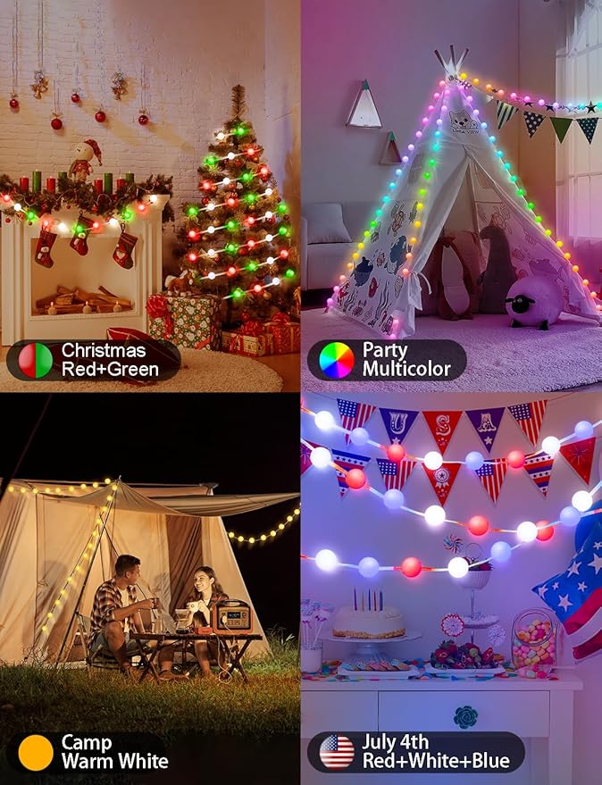 Smart Color Changing Globe String Lights, 33Ft 16 Million Colored Fairy Lights Plug in APP & Remote Control DIY Music Sync Twinkle Light for Bedroom Classroom Christmas Decor Christmas Gift