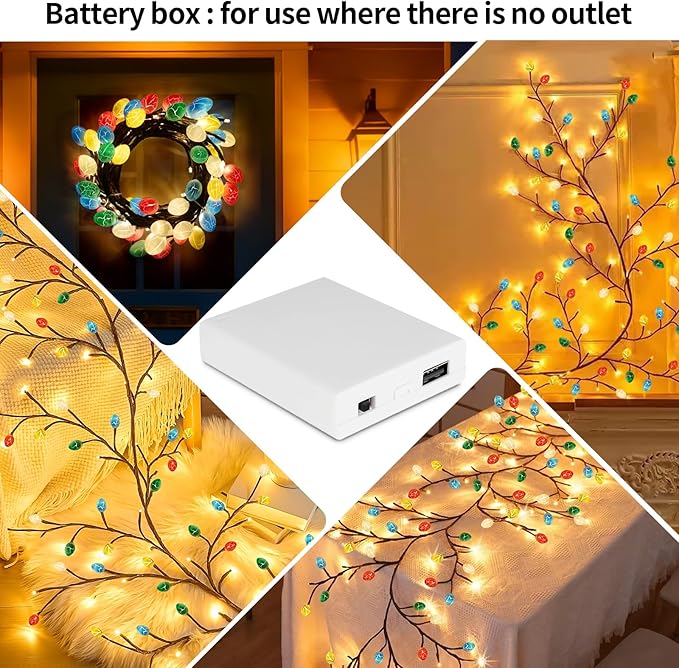 Easter Egg Enchanted Willow Vine Lights, 7.55FT 144LED 4 Color Easter Egg Tree Branch Lights for Wall, Remote Timer,8 Light Model,Bedroom Wall Doors Wedding, Christmas, USB Battery Box