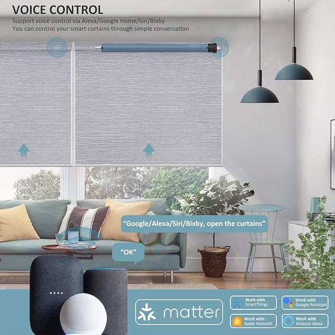 DC24V Matter Over WiFi Smart Blinds Motor 45mm, Motorized Roller Shade Kit Awning Opener, Works with Apple Home/Alexa/Google Home/SmartThings (20 N.m for Φ50mm（2") Groove Tube