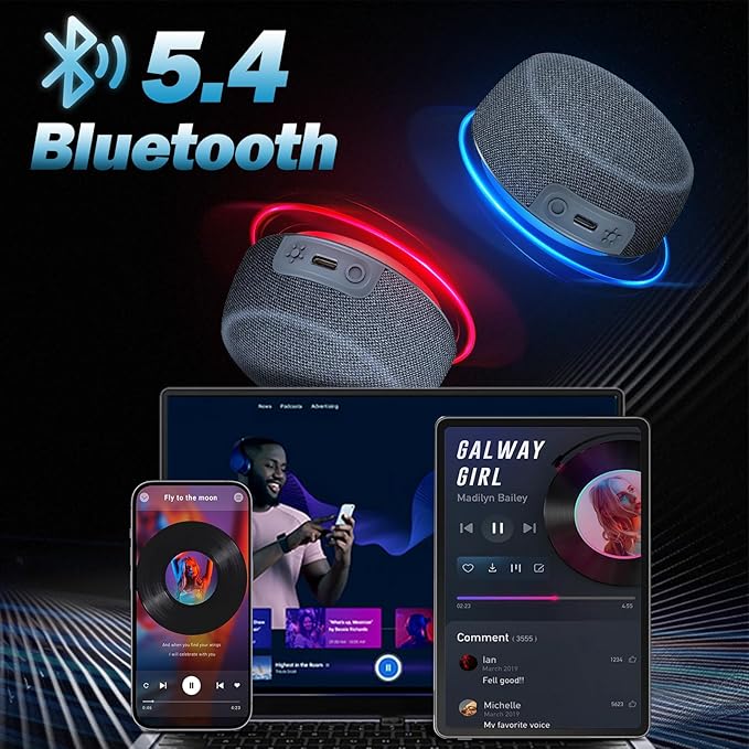 Dual Bluetooth Speaker Set with Magnetic Base & Phone Stand - TWS Stereo Sound, 10H Playtime, 3H with RGB Music Lights On- Bluetooth Wireless Speaker for Home Theater, Outdoor,TV Watching, Multi Room