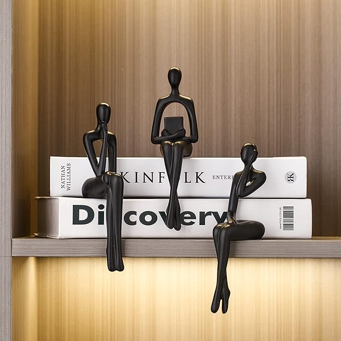 XINXUAN Black Statue Home Decor - Modern Bookshelf & Desk Decor - 3 Piece Set