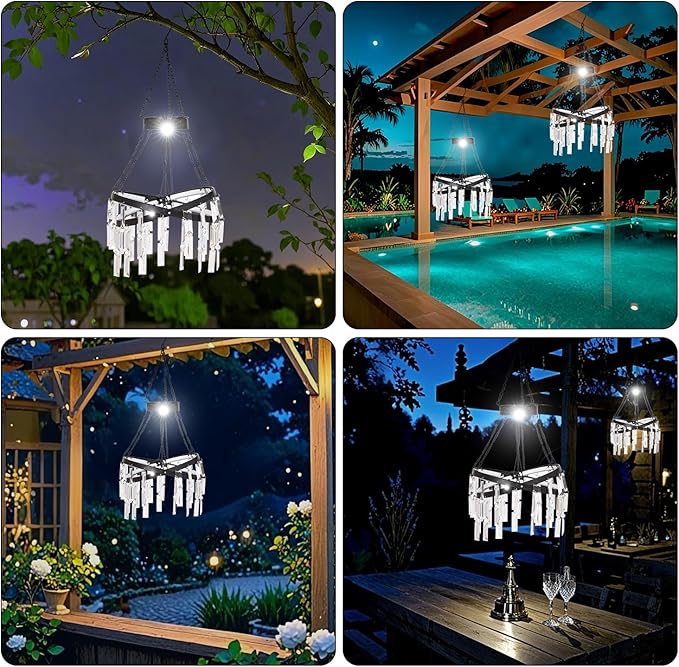 Solar Hanging Crystal Chandelier Outdoor Garden Decorative Lights Bright White 5ft LED Strip Waterproof Hanging Lantern for Garden, Yard, Patio, Gazebo, Party, Wedding Style 1