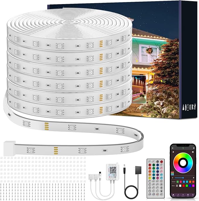 Outdoor Led Strip Lights Waterproof 400ft, Ip68 Outside Led Light Strip Waterproof with Remote and App Control, Exterior Music Syne RGB Led Rope Lights for Bathroom, Party Home Decor (2*200ft)