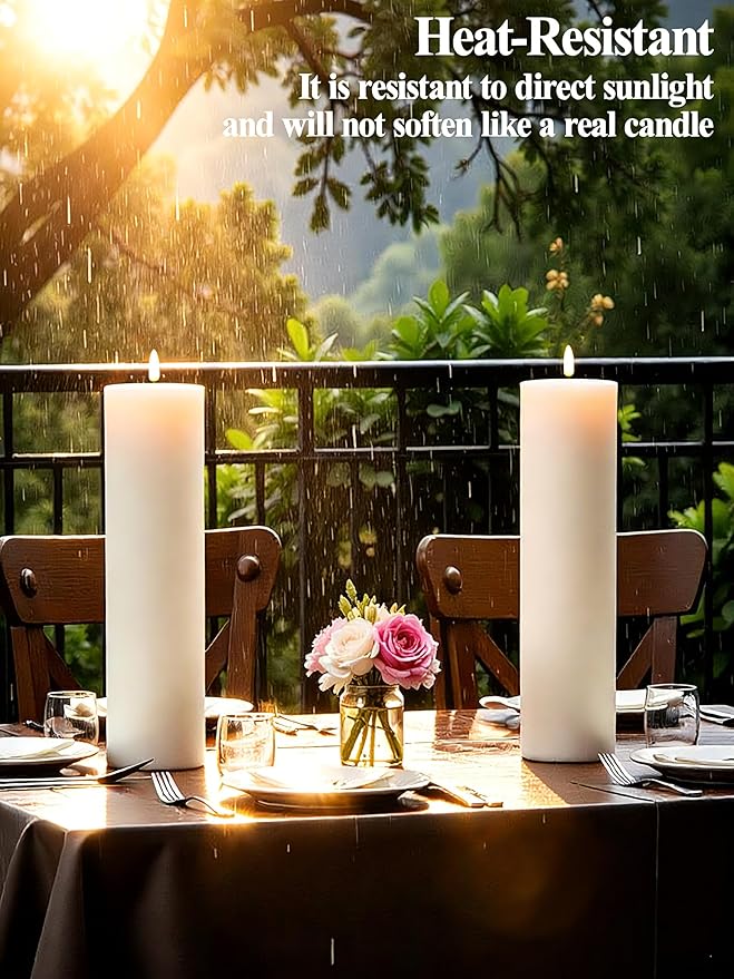 4"x8" Outdoor Waterproof Flameless Candles with Remote and Timers, LED Candles, Battery Operated Candles, Electric Fake Pillar Candles for Patio, Porch, and Lanterns Decor (White, Plastic)
