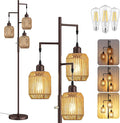 ROTTOGOON Dimmable Boho Floor Lamp - 3 Light Farmhouse Rattan Floor Lamp for Living Room, Industrial Tree Floor Lamps with 3 X 6W LED Bulbs, Rustic Standing Tall Lamp for Bedroom, Office, 68", ORB