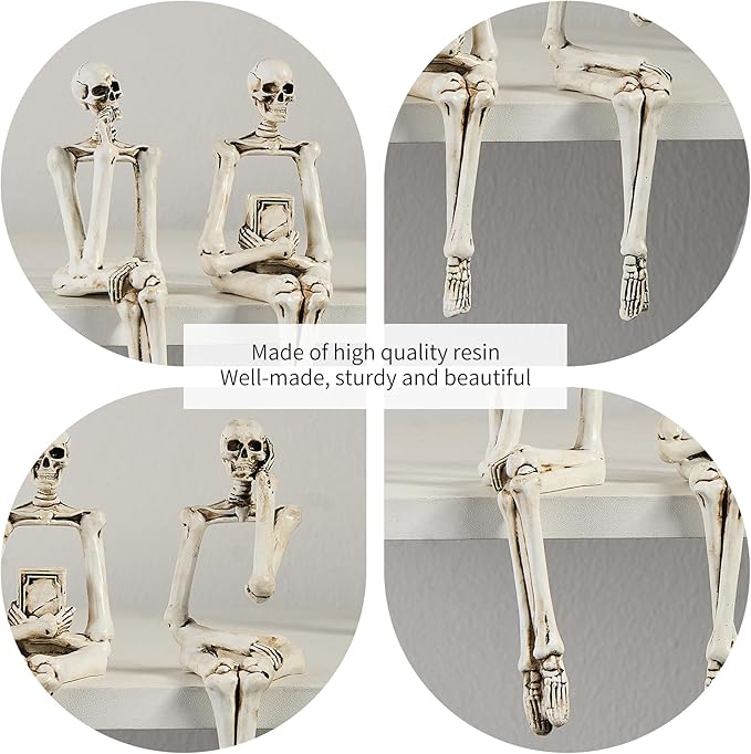 XINXUAN Halloween Decorations Skull Statue Home Decor - Modern Bookshelf & Desk Decor - 3 Piece Set (Retro - White)