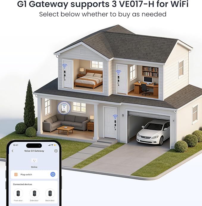 Veise VE017-H Fingerprint Smart Front Door Lock Set, App Control, 8-in-1 Keyless Entry Deadbolt with Zinc Alloy Handles, Emergency Power Port, Touchscreen Keypad, Auto Lock, Easy Install, Matte Black