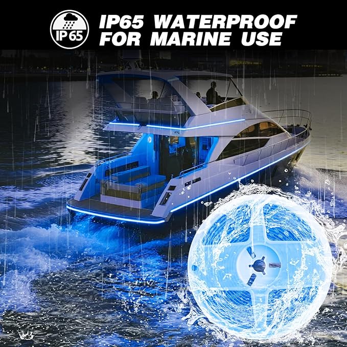 LED Boat Strip Lights, 12V 32.8FT Blue Light Strips, IP65 Waterproof Marine Lighting Kit for Pontoon, Yacht, RV, Outdoor