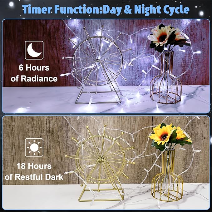 String Lights Outdoor Waterproof 9.8ft 30 LED, Cool White Fairy Lights Battery Operated with Timer Clear Wire for Indoor & Outdoor Decorations Garland Party Garden