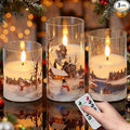 Wondise Chrismtas Snowman Glass Flameless Candles with Remote Timer, Battery Operated Real Wax 3D Wick LED Flickering Pillar Candles for Christmas Decoration Thanksgiving Holiday Gift