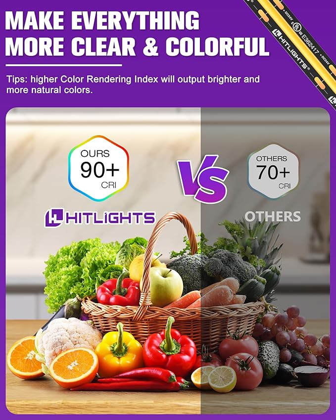 HitLights White LED Strip Lights 4000K, 16.4ft Premium 12V COB Tape Light High Density, 2400 LEDs, 305+ LM/FT, CRI 90+, IP30, Lighting for Kitchen, Cabinets, UL Listed (Power Source Not Included)