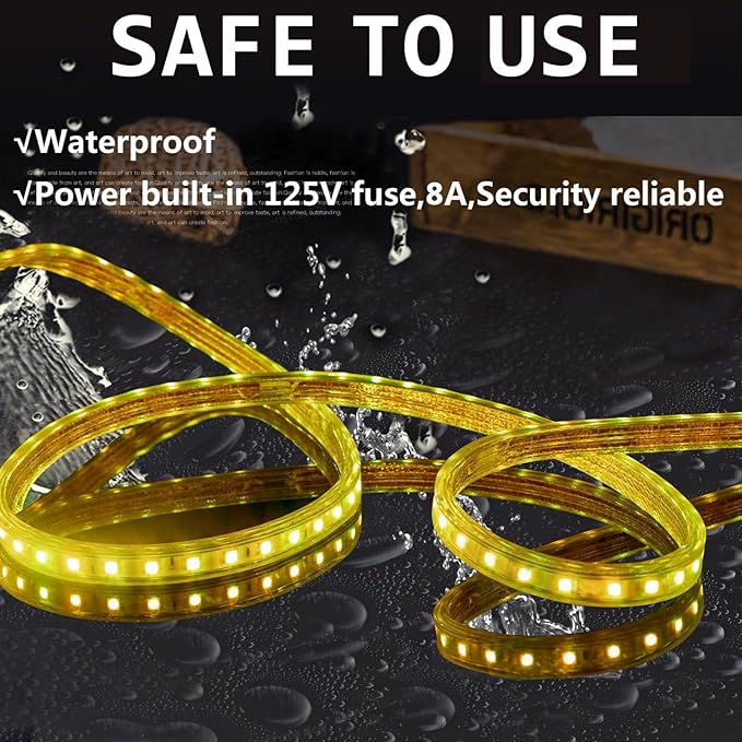 110V 8 Colors RGB Dimmable Strip Light Outdoor 65.6ft 20m Rope Lighting Kit Indoor Waterproof IP65 Cuttable Connectable Flexible for DIY Christmas Bar Parties Landscape Decoration