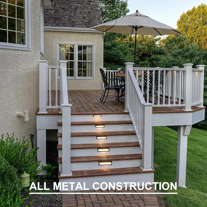 GOODSMANN Low Voltage Step Lights 10.6 Inch Outdoor 12V AC Landscape Stair Lights Wired 2PK 6W LED Electric Outdoor Deck Lighting Black Metal 122 Lumens 3000K Warm White with Cable Connectors