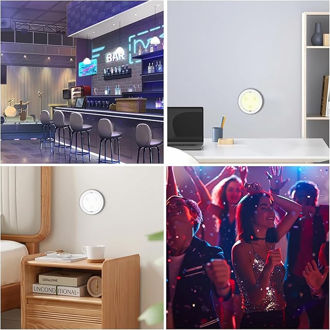 Puck Lights, 13 Colors Changeable LED Puck lightings Battery Powered Dimmable Under Cabinet Lights, Battery Powered Under Counter Lights with Wireless Remote Controls for Kitchen