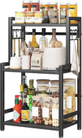 Kitchen Countertop Organizer, 3 Tier Large Spice Rack Organizer with Adjustable Shelf and 5 Hooks, Wooden Counter Organizer, Space Saving Countertop Shelf Microwave Stand for Kitchen,Coffee Bar,Black