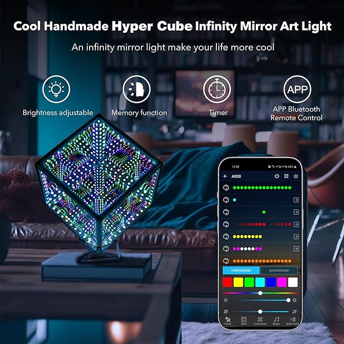 Infinity Hyper Cube LED Table Lamp, Color-Changing Music-Sync APP-Controlled Ambient Light for Gaming, Party, Home (10 Inches)