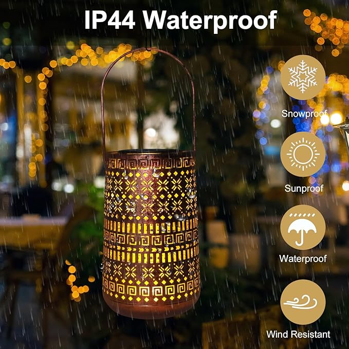 Solar Lantern Outdoor Waterproof,Hanging Solar Lights Decorative Retro Metal Lanterns Lights for Garden Yard Backyard Porch Table Pathway Balcony Tree Lighting