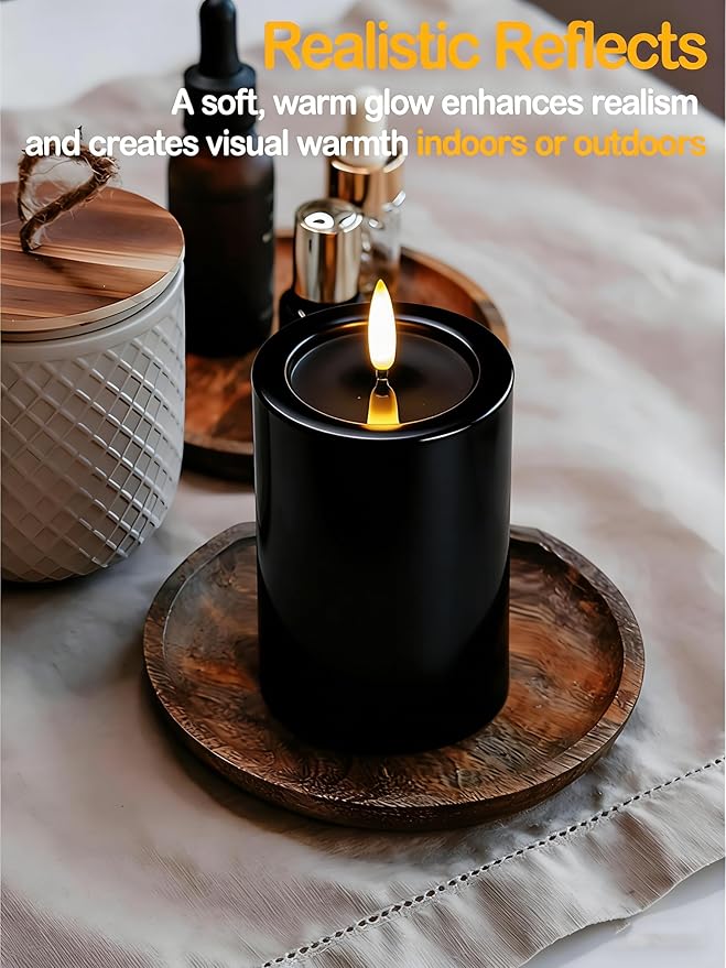 3"x4" Outdoor Waterproof Flameless Candles with Remote and Timers, LED Candles, Battery Operated Candles, Electric Fake Pillar Candles for Patio, Porch, and Lanterns Decor (Black, Plastic)
