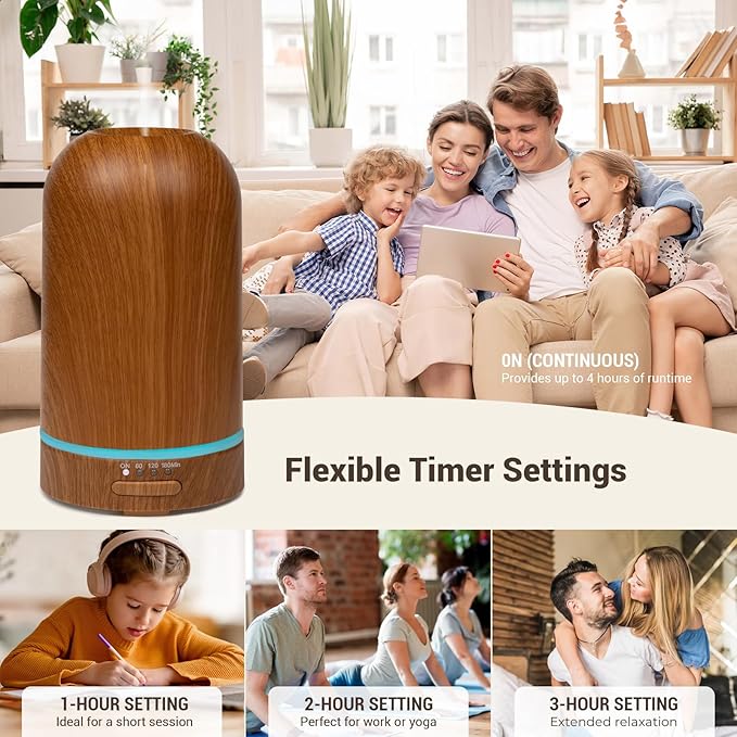 Ultrasonic Essential Oil Diffuser 100ML - Cool Mist Humidifier, 7-Color LED Lights, 3 Timer & Auto Shut-Off, Ideal Gift for Home Bedroom Office (Wood Brown)
