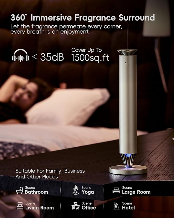 Wireless Rechargeable Hotel Scent Diffuser Starter Kit - 1500 Sq Ft Coverage, Alloy Atomization System,Mood Light,Waterless Oil Diffuser, Including 120ml Essential Oil, for Home,Large Room,Spa,Silver