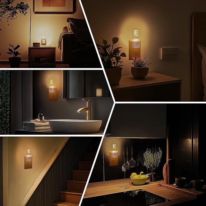 LED Motion Sensor Night Light, Plug-in, Dusk-to-Dawn Sensor, E-Type 2200K Warm, Motion-Activated LED Nightlight for Bedroom, Bathroom, Kitchen, Hallway, 1-Pack