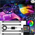 LivTee Interior Car LED Lights, Smart RGB Ambient Lighting with App & Remote Control, Music Sync & DIY Modes, 4-Line Design LED Strip Lights, 12V Cigarette Lighter Powered, Car Accessories for Women