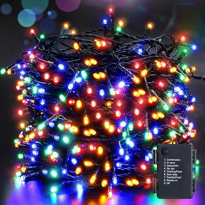 Battery Operated Christmas Lights-132FT 300 LED 8 Modes Outdoor/Indoor Waterproof Fairy Lights, Decorative Light Strings for Wedding Party Bedroom Roof Garden Halloween Thanksgiving Holiday,Multicolor