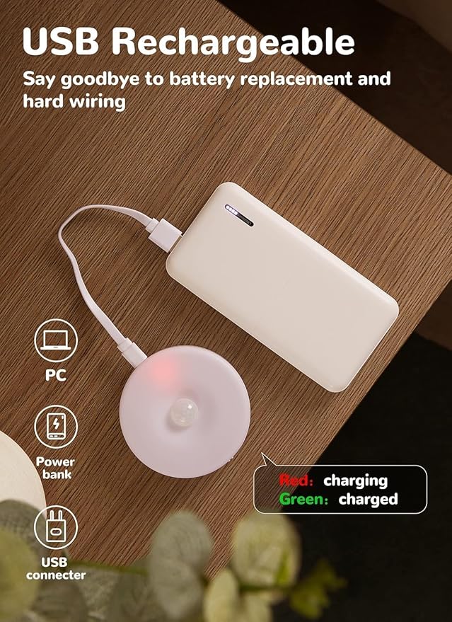 Homelist 8 Pack Motion Sensor Lights Indoor, Rechargeable Wireless LED Puck Lights, Battery Operated Motion Sensor Night Light for Closet, Stairs, Kitchen, Cabinet, Toilet
