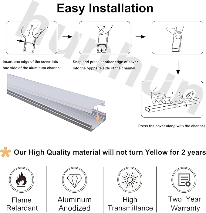 hunhun 40-Pack 3.3ft/1Meter U Shape LED Aluminum Channel System with Milky Cover, End Caps and Mounting Clips, Aluminum Profile for LED Strip Light Installations, Very Easy Installation