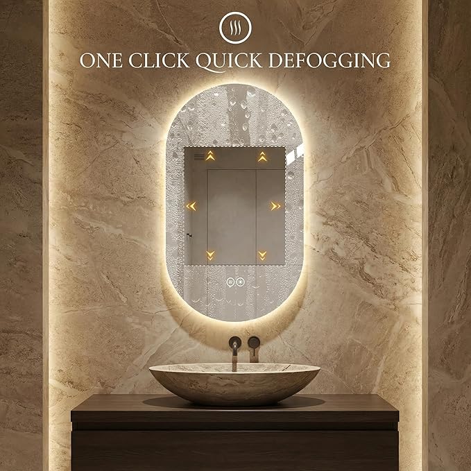 LAIYA 24V Full-Power Oval LED Bathroom Vanity Mirror, 48X24inch Frameless Backlit Mirror with Light, Smart Anti-Fog Waterproof Mirror with Memory Function Dimmable Lighted Mirror