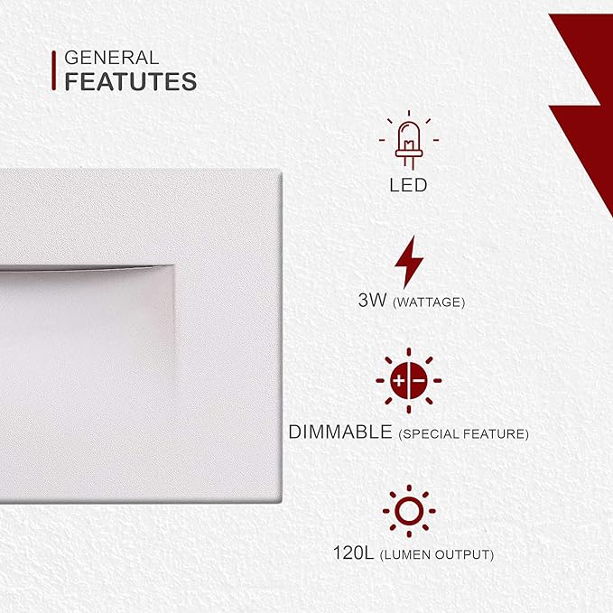 Ciata LED Stair Lights - 3 CCT Options (3000K/4000K/5000K) | 3 Watt Step Lights for Indoor and Outdoor Stairs | Ideal for Home Theater and Outdoor Stairway Lighting | White Finish, Horizontal