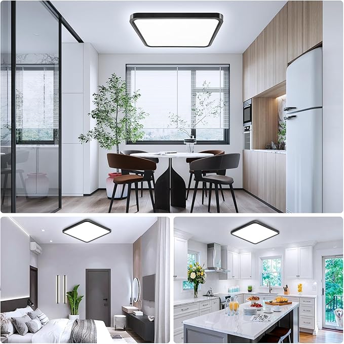 15.7Inch 32W Square LED Ceiling Light Fixtures Flush Mount, 5000K Daylight White LED Ceiling Lamp, Surface Mount Modern Ceiling Lights, Black Slim Flat Panel Lighting for Bedroom, Kitchen, Bathroom