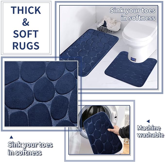 XLHOMO Bathroom Set with Shower Curtain and Rugs- 25PC Blue Bathroom Accessory Set, Navy Blue Shower Curtain Set, Toilet Brush, Trash Can, Qtip Holder & Soap Dispenser