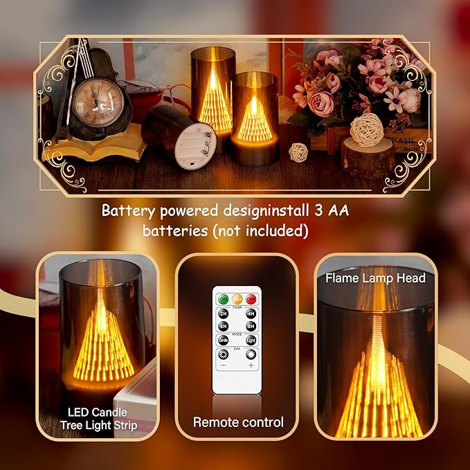 Eebus LED Flameless Candles with Remote - Battery Operated,Fake Candles for Home Décor Tapered Glowing Pillar Candle Lights Add a Warm and Romantic Atmosphere Set of 2 (D 3"×H 6" 6") (Grey)