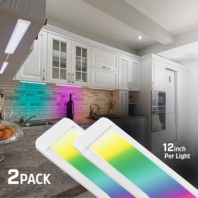 Energizer Smart Under Cabinet Light Bar 2 Pack, Ultra-Thin 0.3”x12”x2.7”, RGB + Multi-White, Remote Control, Button, App, Voice Control with Alexa Siri Google, Motion Control, Dimmable, Scheduling