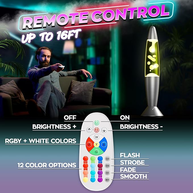 16" LED Liquid Motion Lamp with Remote Control – 17 Color Changing Decorative Mood Light for Bedroom, Living Room or Office – Dynamic Retro Sensory Lamp with 4 Modes for Relaxing Ambient Lighting