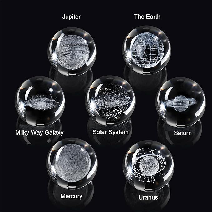 YU FENG 7 Planet Crystal Ball Night Light 40mm/1.57-inch with LED Wooden Base