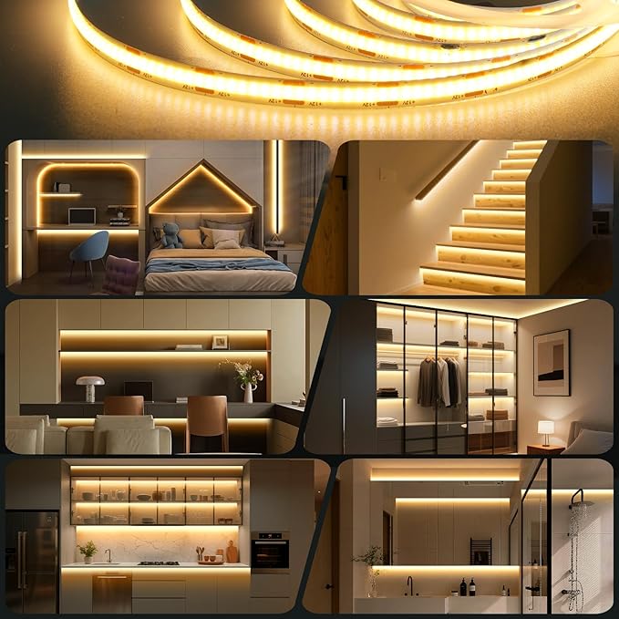 Motion Activated COB LED Strip Bed Lights, 2 x 6.56Ft Warm White COB LED Strip Motion Sensor Under Bed Lights,12V Dimmable Motion Sensor Night Light Strip Indoor for Under Cabinet Closet Stair