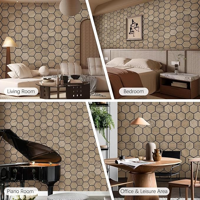 Wall Paneling for Interior Wall - 4 PCS Hexagon Wall Panels - Hexagon Acoustic Panels - Natural Walnut Wood Veneer Sound Proof Panels for Walls, Wood Slat Wall Panel 23.8" W x 29" L