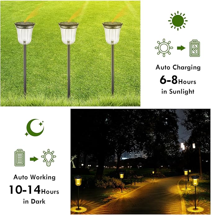 Solar Lights Outside Waterproof, 6 Pack 200 Lumens Super Bright Solar Pathway Lights Outdoor Waterproof with 2 Lighting Modes, Auto On/Off Outdoor Solar Lights for Yard, Walkway, Lawn